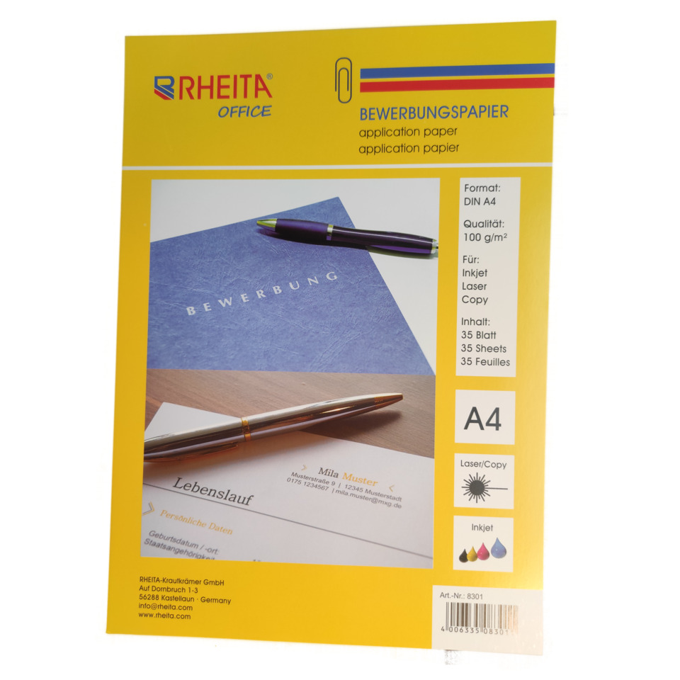 A4-Papier, Bewerbung, Kopie, Papierstärke 100 g/m², Laser/Inkjet