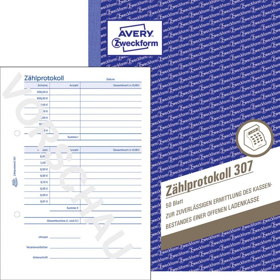 Zahlprotokoll, Kassenprotokoll, Belegauskunft, Zettelblock, Abrechnung