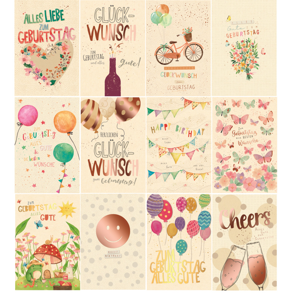 geburtstag, karten, ballons, blumen, glückwunsch