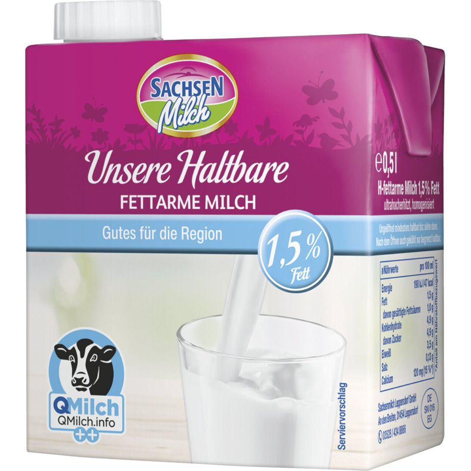 Milch, Fettarme Milch, 1,5% Fett, Kuhmilch, Verpackung