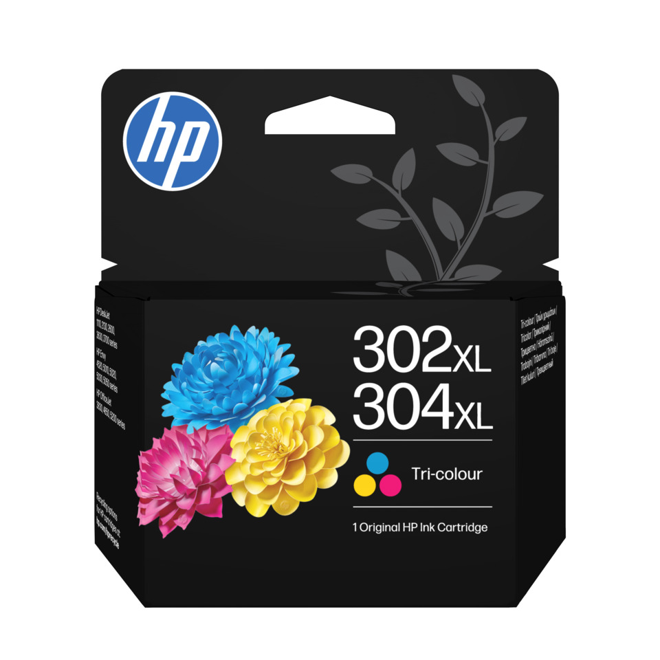 tintenpatrone, HP, Tri-Farbe, bunte blumen, verpackung