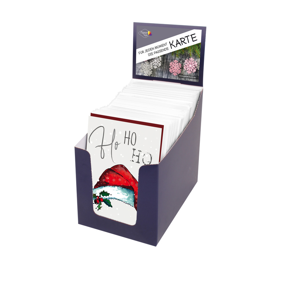 Weihnachtskarte, Kartenbox, Weihnachtsmotiv, Santa/Hat, Klappkarten-Display
