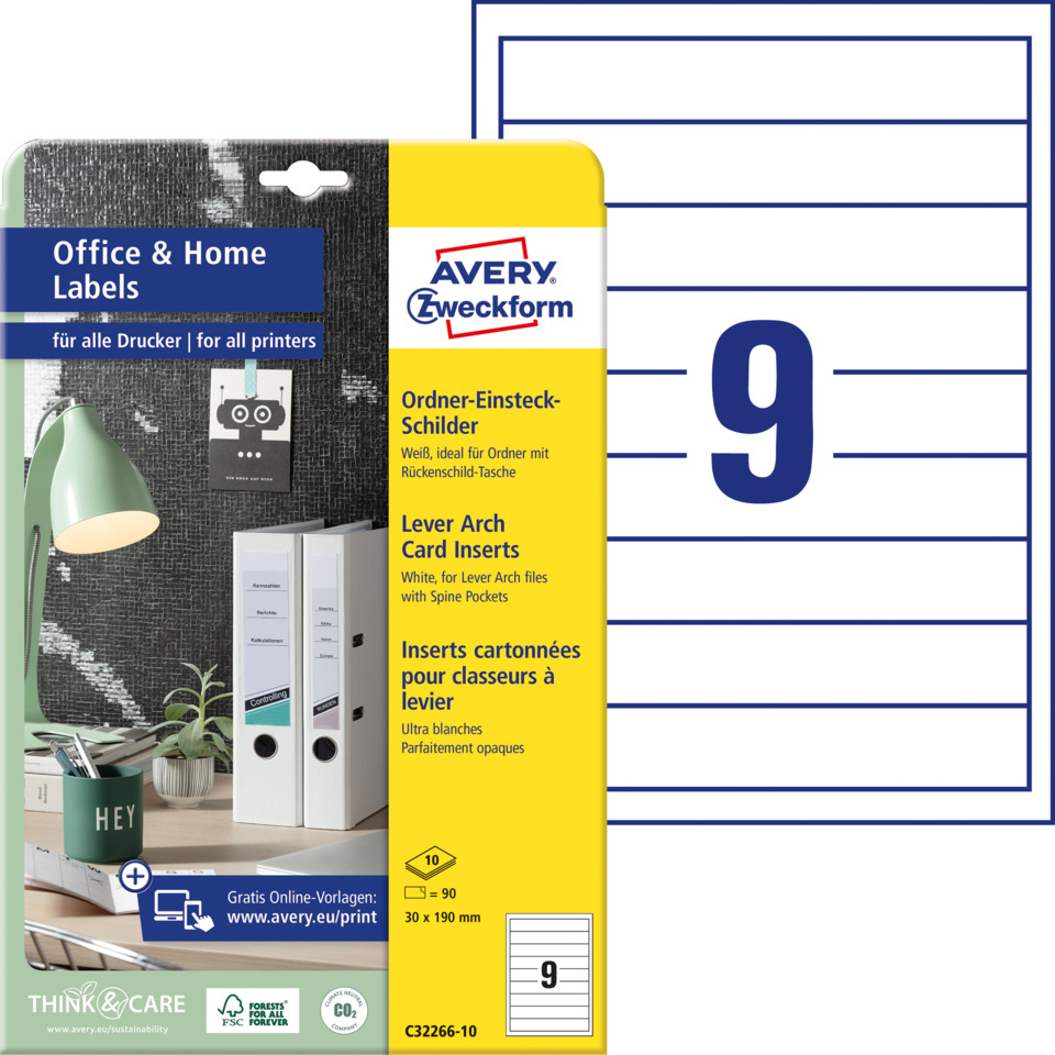 Büroetiketten, Karteneinsätze, Blattseitenhalter, weiße Einsätze, Etikettenverpackung, Ordner-Einsteck-Schilder, Legeplatz, Avery, Archivordner, Etikettenkarton