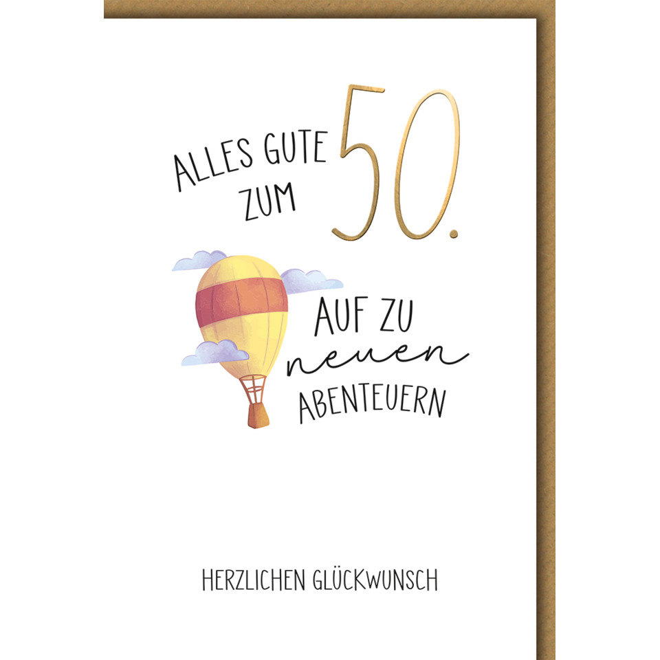 Karte, Glückwunsch, 50. Geburtstag, Luftballon, Abenteuer