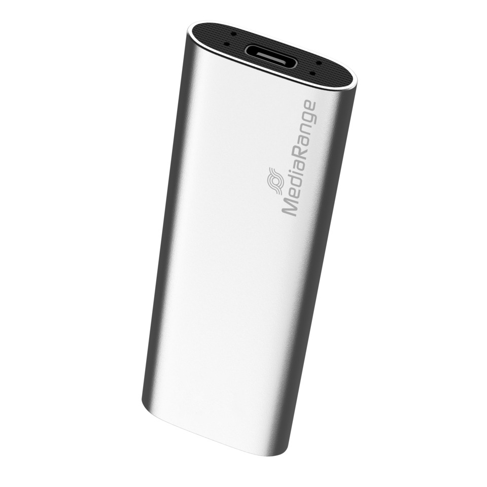 Powerbank, Tragbare Ladestation, USB-C, Silber, Logo sichtbar