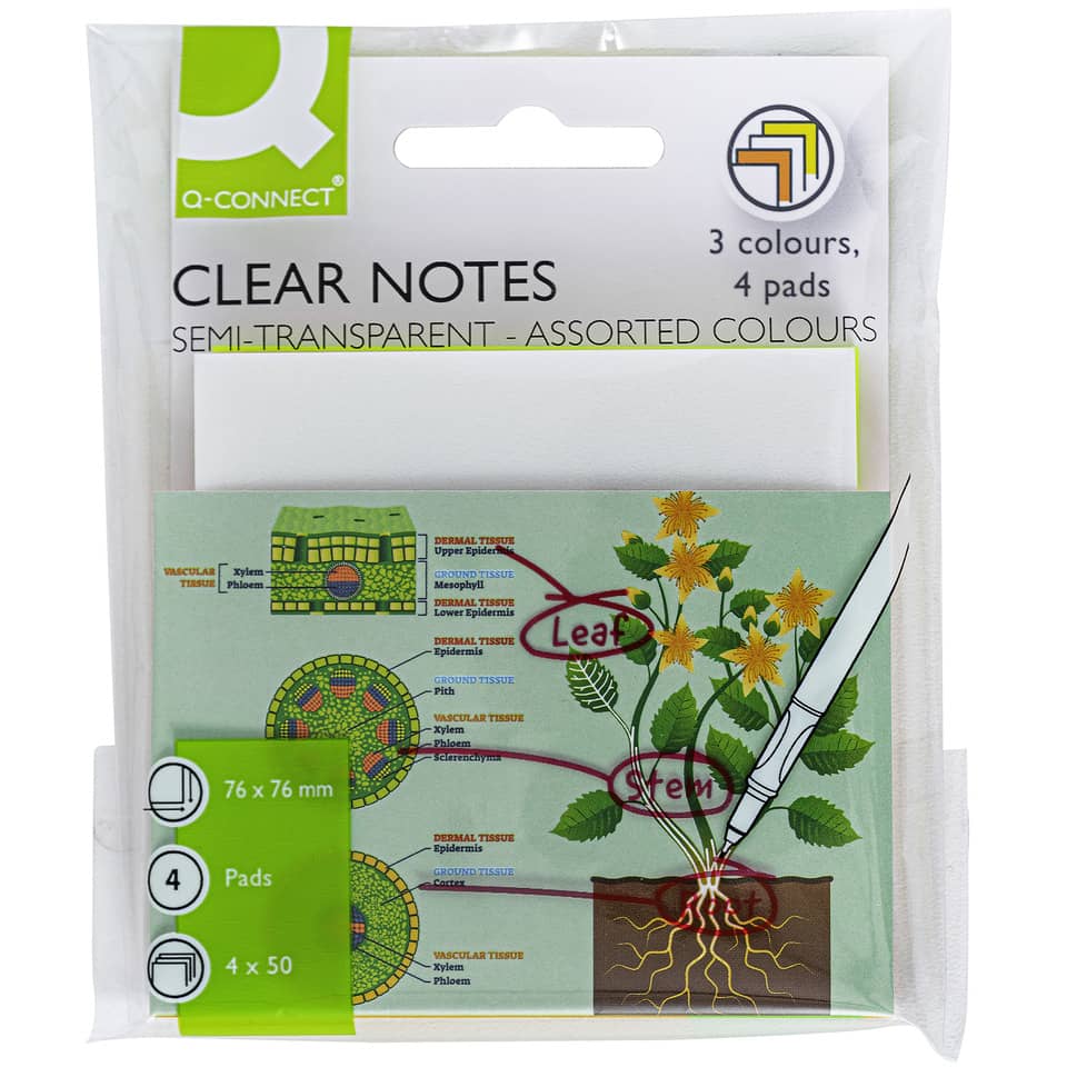 klar notizen, halbtransparent, bunte farben, pads, 4 x 50