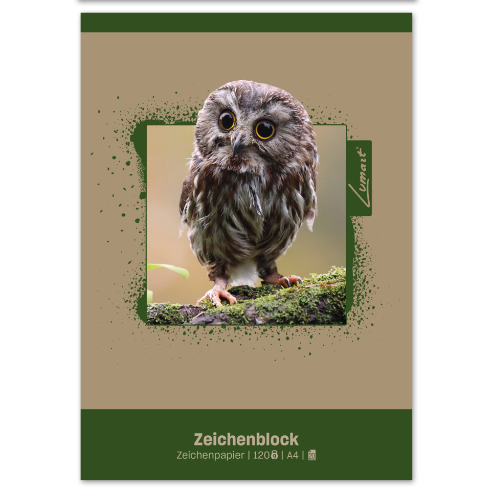 Eulenbild, Eule, Vogel, Baumstamm, Naturdruck