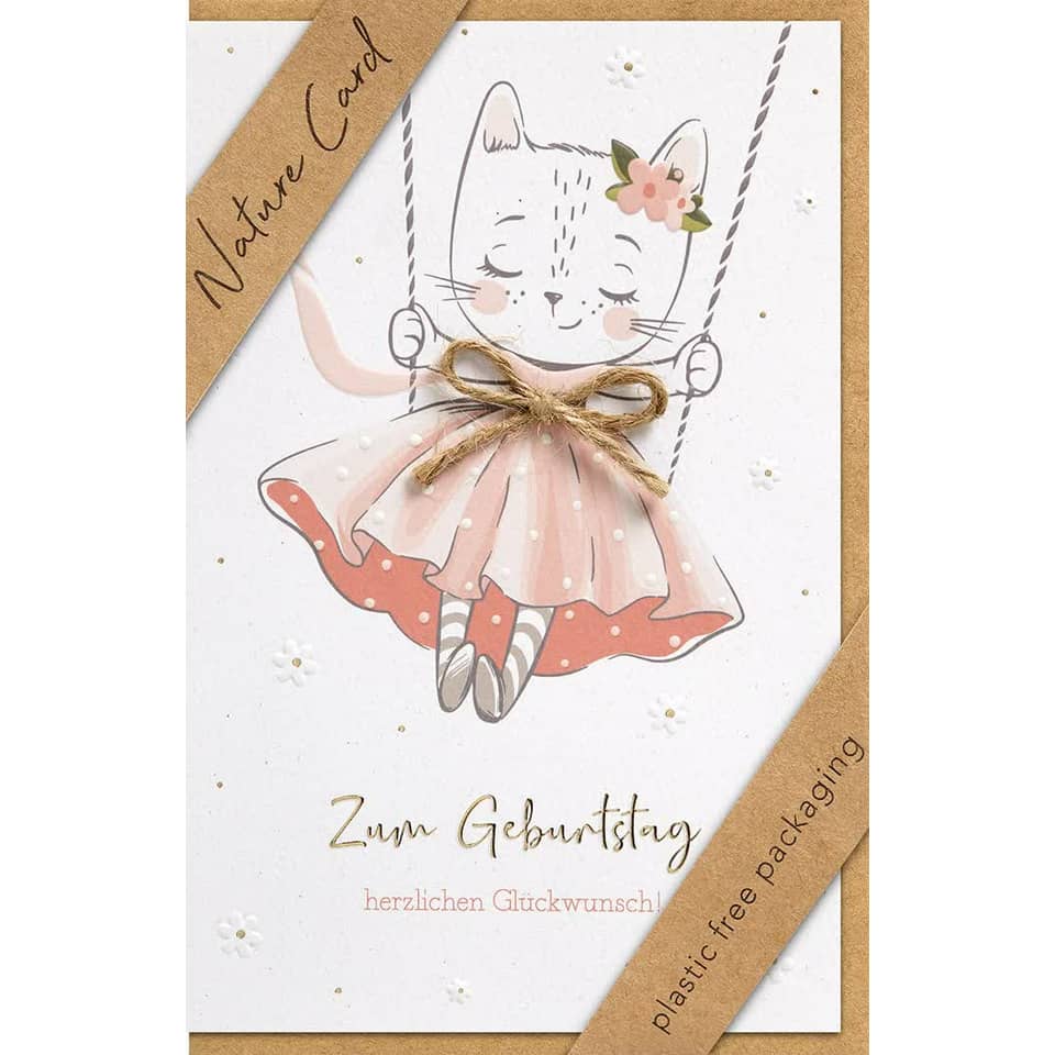 Karte, Geburtstagskarte, Katze, Polka-Dots, Baumwolle?