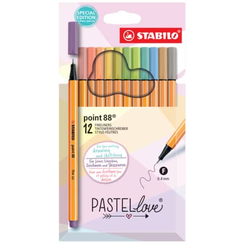 Fineliner point 88® Etui „Pastellove", sortiert, Kartonetui mit 12 Stiften STABILO 8812-7-7