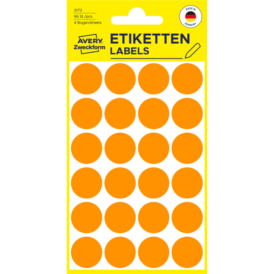etiketten, aufkleber, orange farbe, runde punkte, 4 blätter etiketten