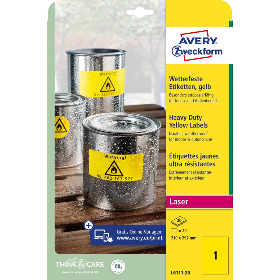gelbe etiketten, laser etiketten, indoor outdoor, heavy duty, etiketten rolle