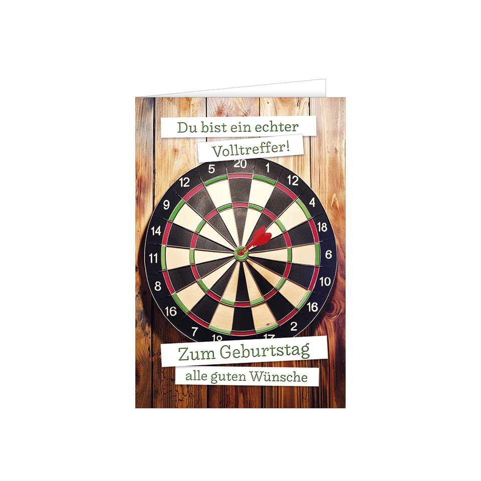 Dartboard, Wanddeko, Holzwand, Roter Zeiger, Geburtstagskarte