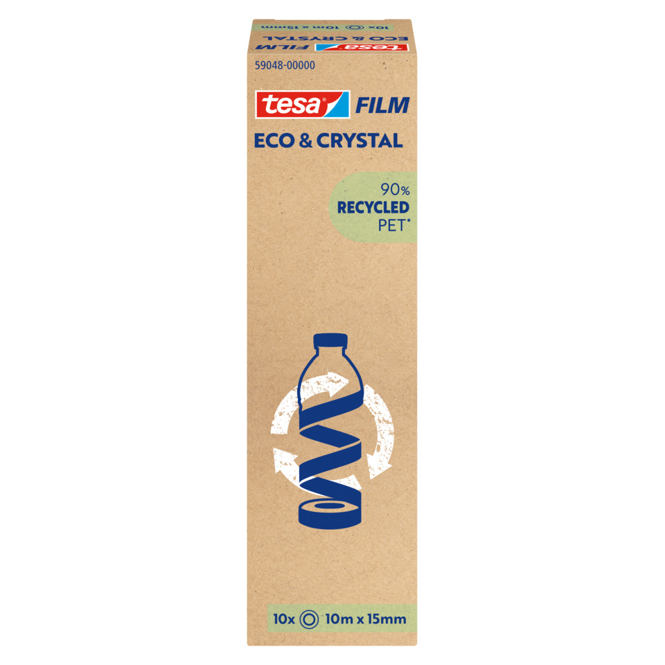 recyceltes PET, Öko-Film, Kunststofffolie, Spirale?, Flasche Spiral, 90% recyceltes PET, braune Kartonverpackung
