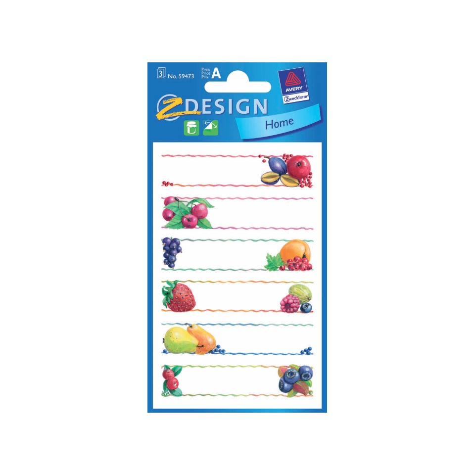 Haushaltsetiketten Früchte+Welle, 76x120mm, 18 Stück AVERY ZWECKFORM 59473