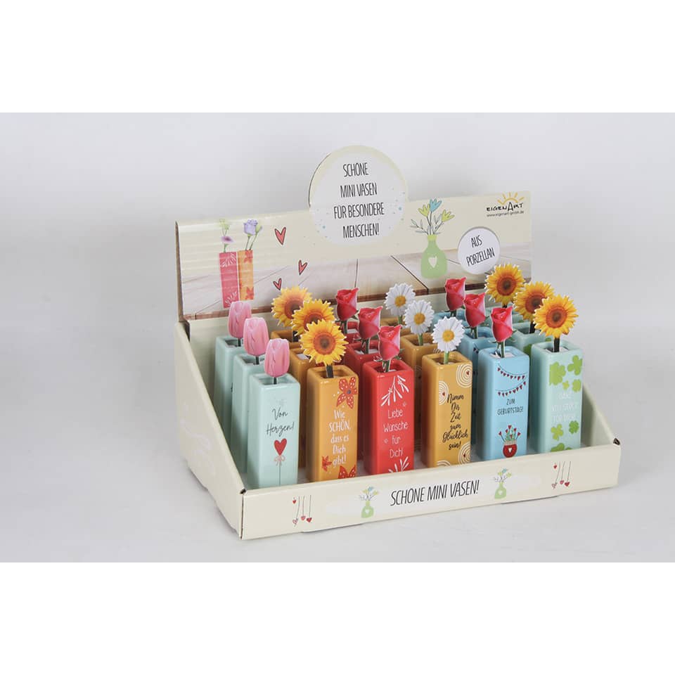 Mini-Vase eckig, 3 x 10 cm, Porzellan, sortiert EigenArt 219955