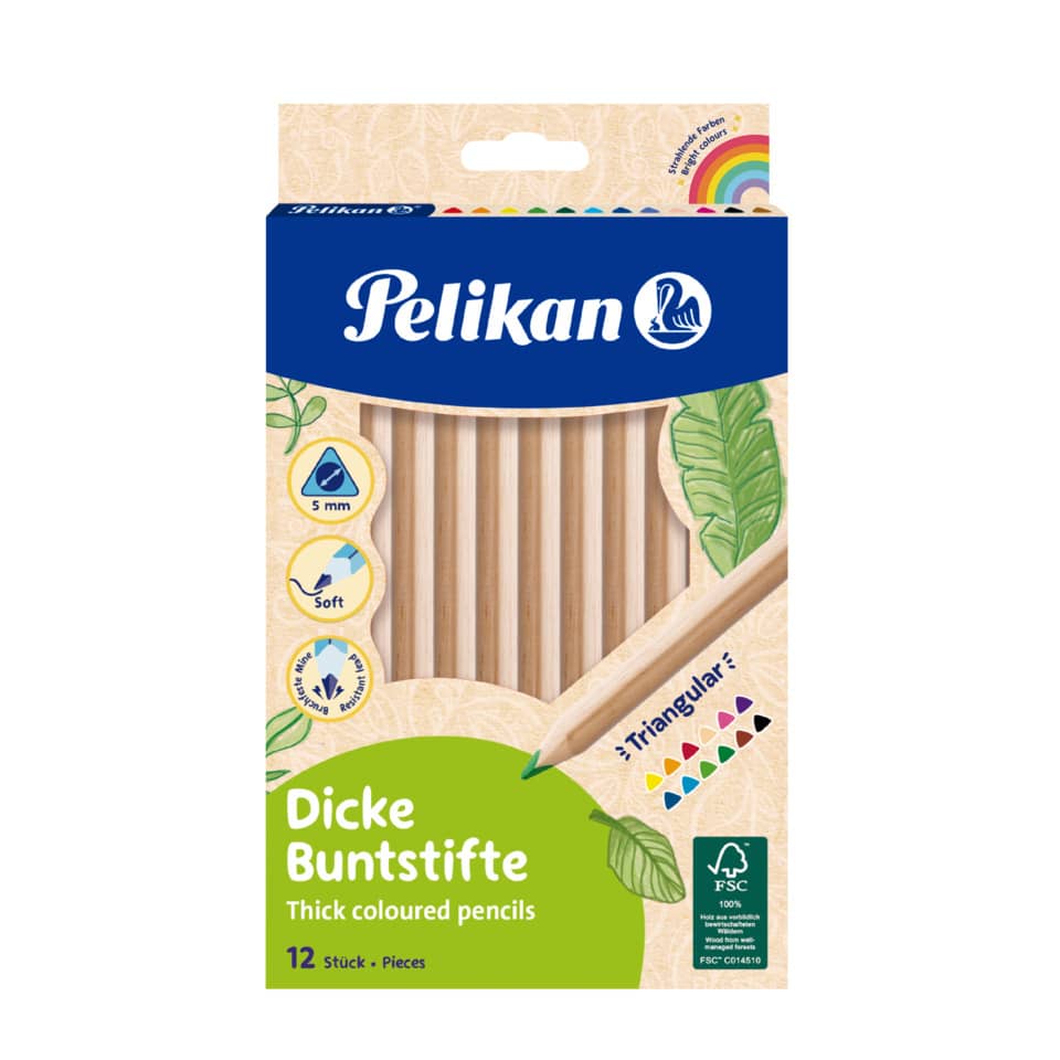 Bleistifte, Dicke Buntstifte, Dreieckform, Holz, 12 Stück