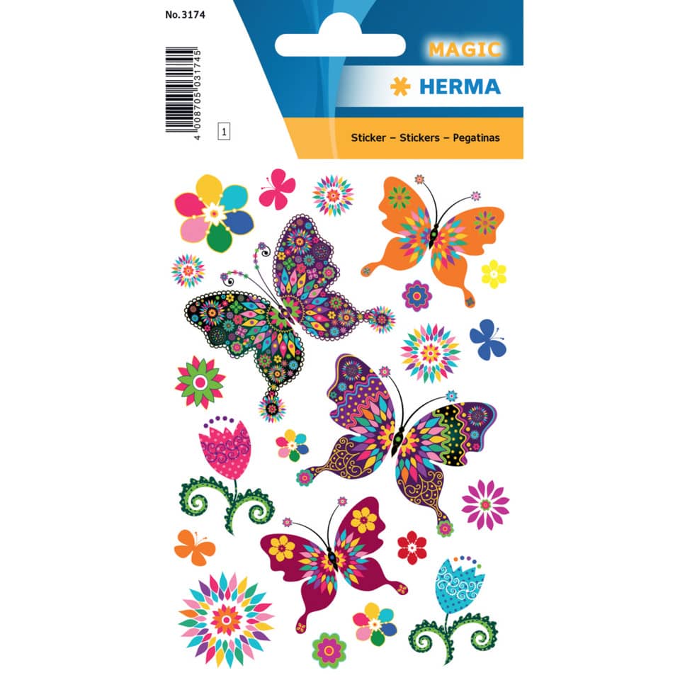 Aufkleber, Schmetterlinge, Blumen, bunt, Dekoration
