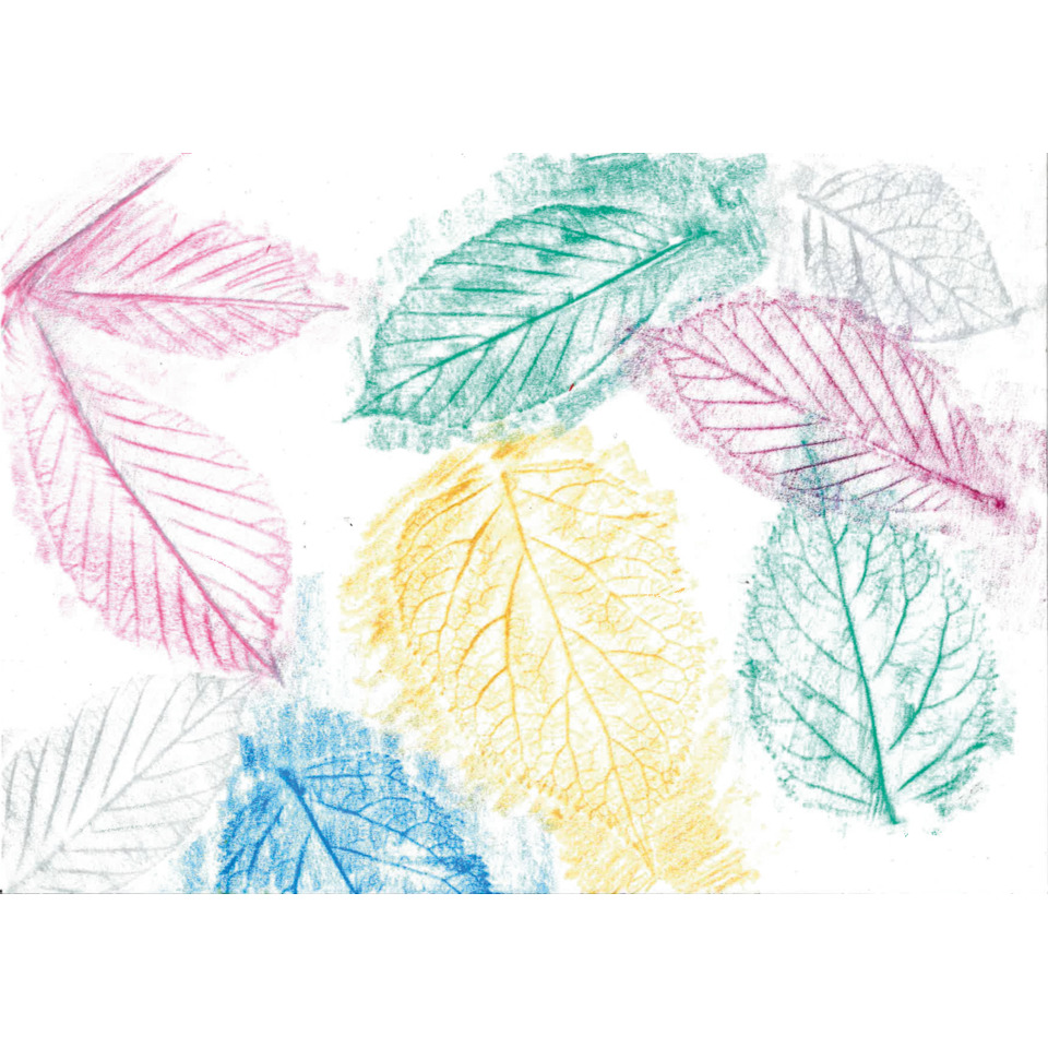 Blätter Muster, bunte Blätter, Herbstfarben, künstlerische Skizze, grün gelb blau rosa