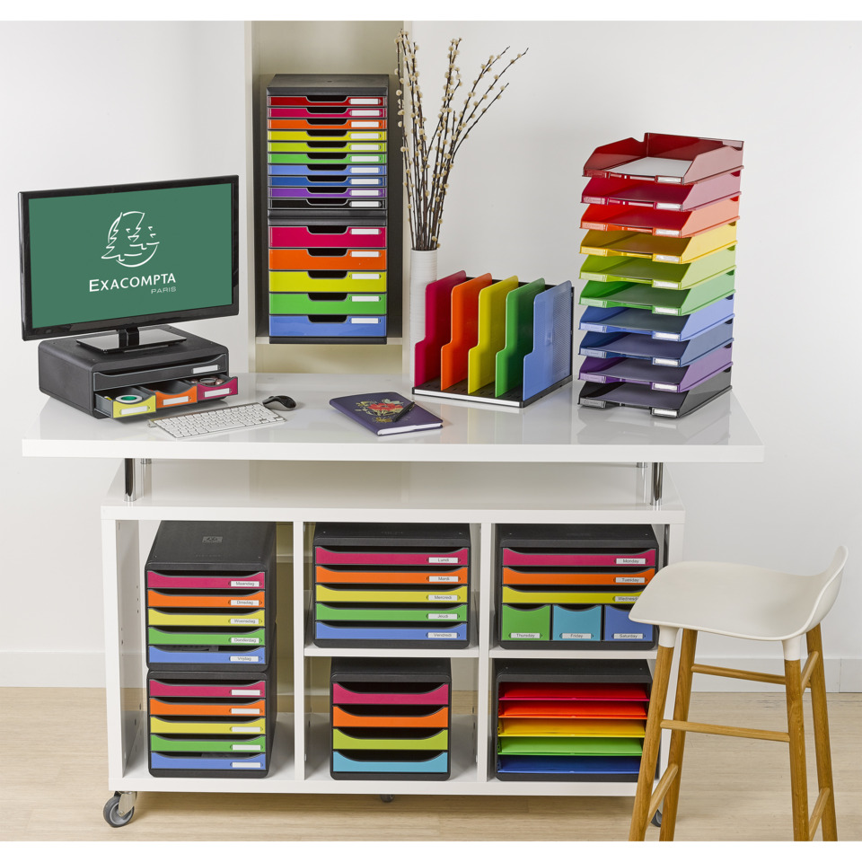 organizer, sortable trays, colorful, office desk, storage