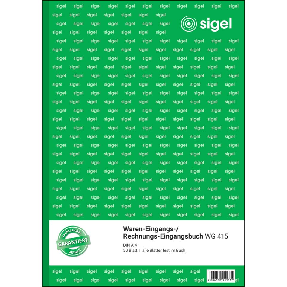 Auftragsbuch, Buchhaltung, Grüner Einband, Sigel, Waren-Eingangs-/Rechnungs-Eingangsband