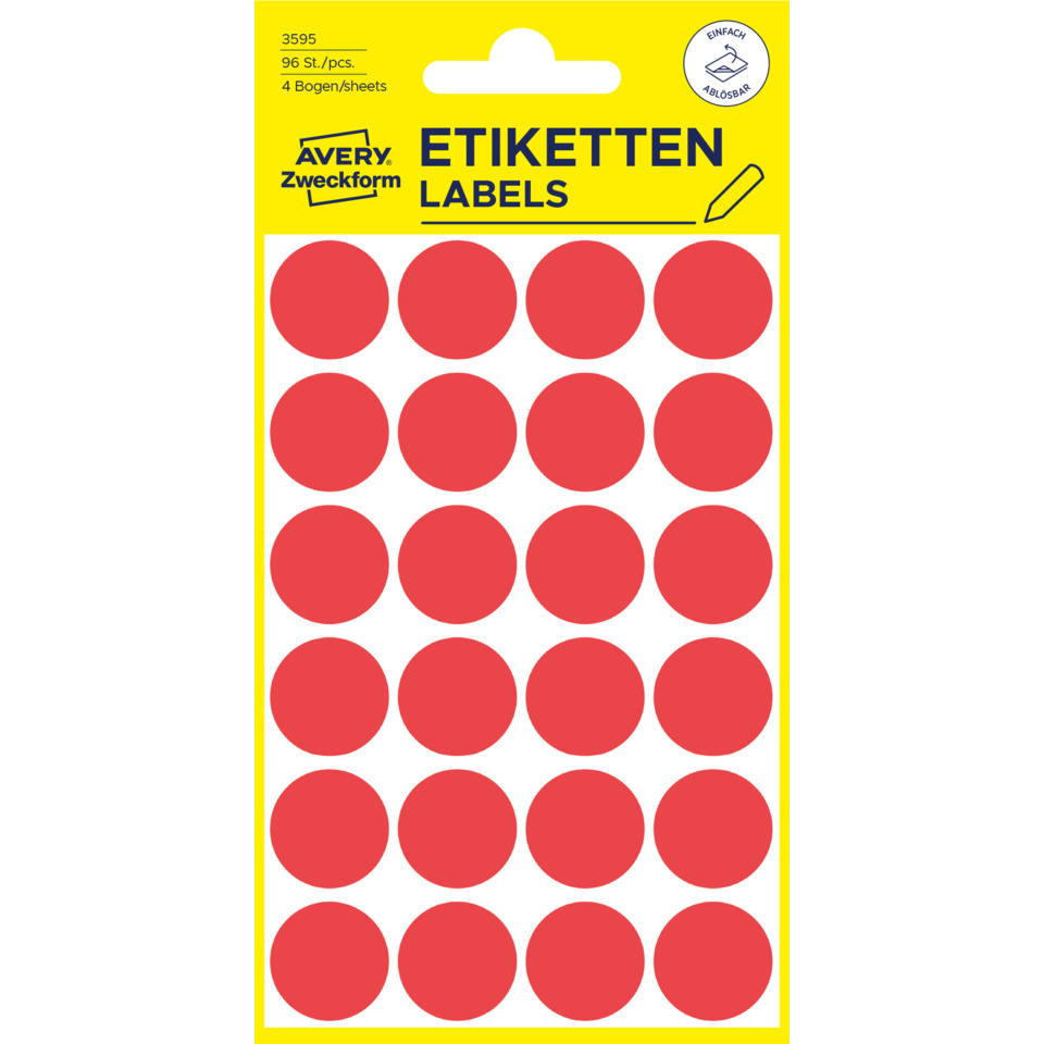 Aufkleber, Etiketten, Rund, Rot, 4 Bögen
