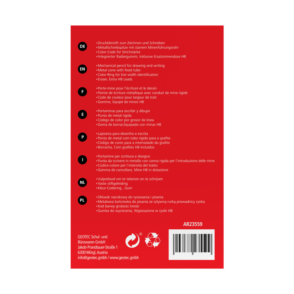 rot, Barcode, Industrieaufkleber, mehrsprachig, Recycling-Symbol
