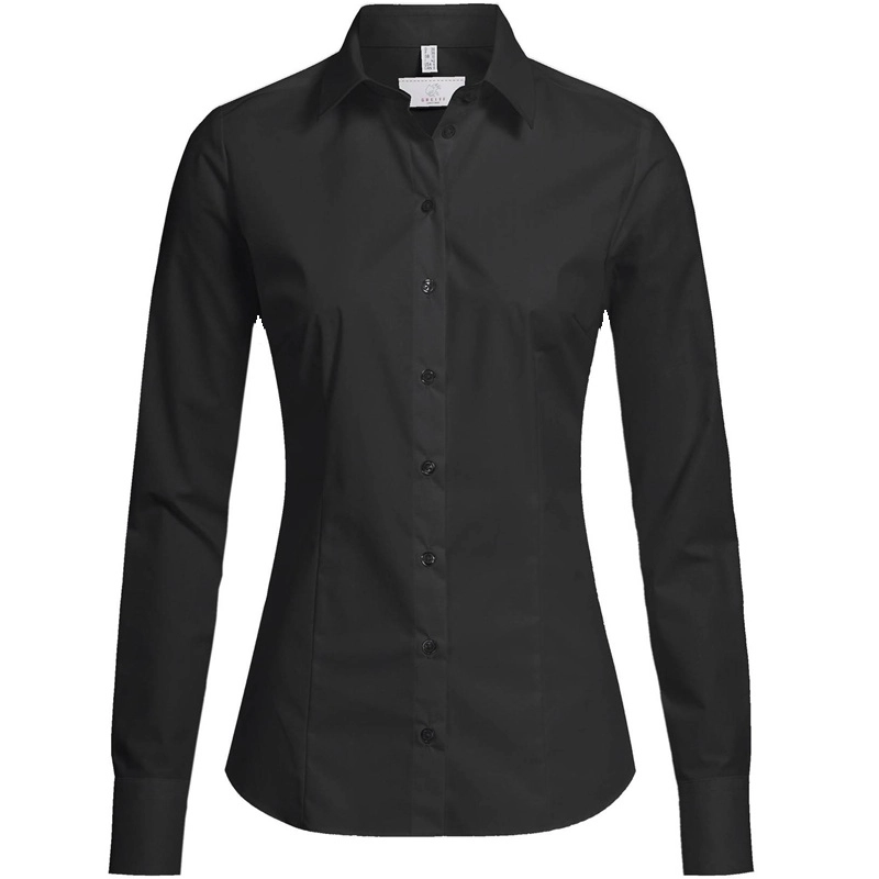 GREIFF Damen-Langarmbluse Basic Slim Fit schwarz