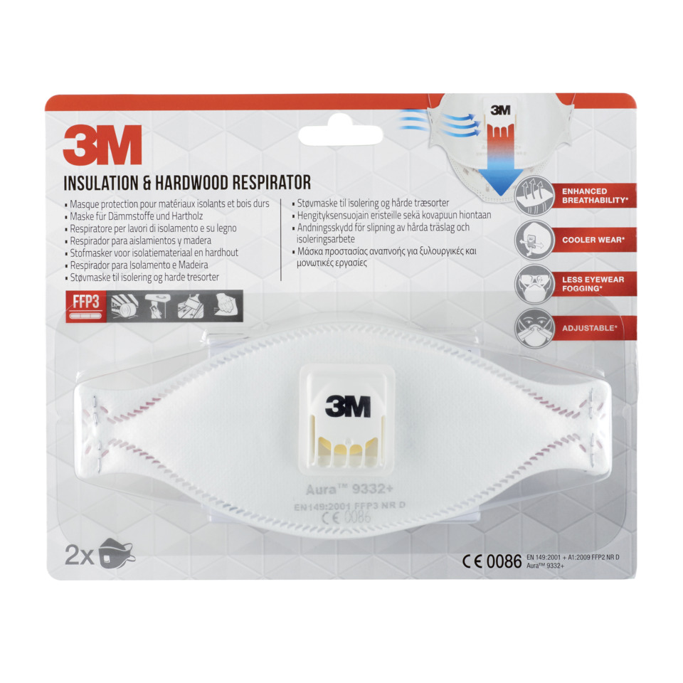 3M Atemschutz, Nasenmaske, FFP3, Aura 9332+, weiße Maske