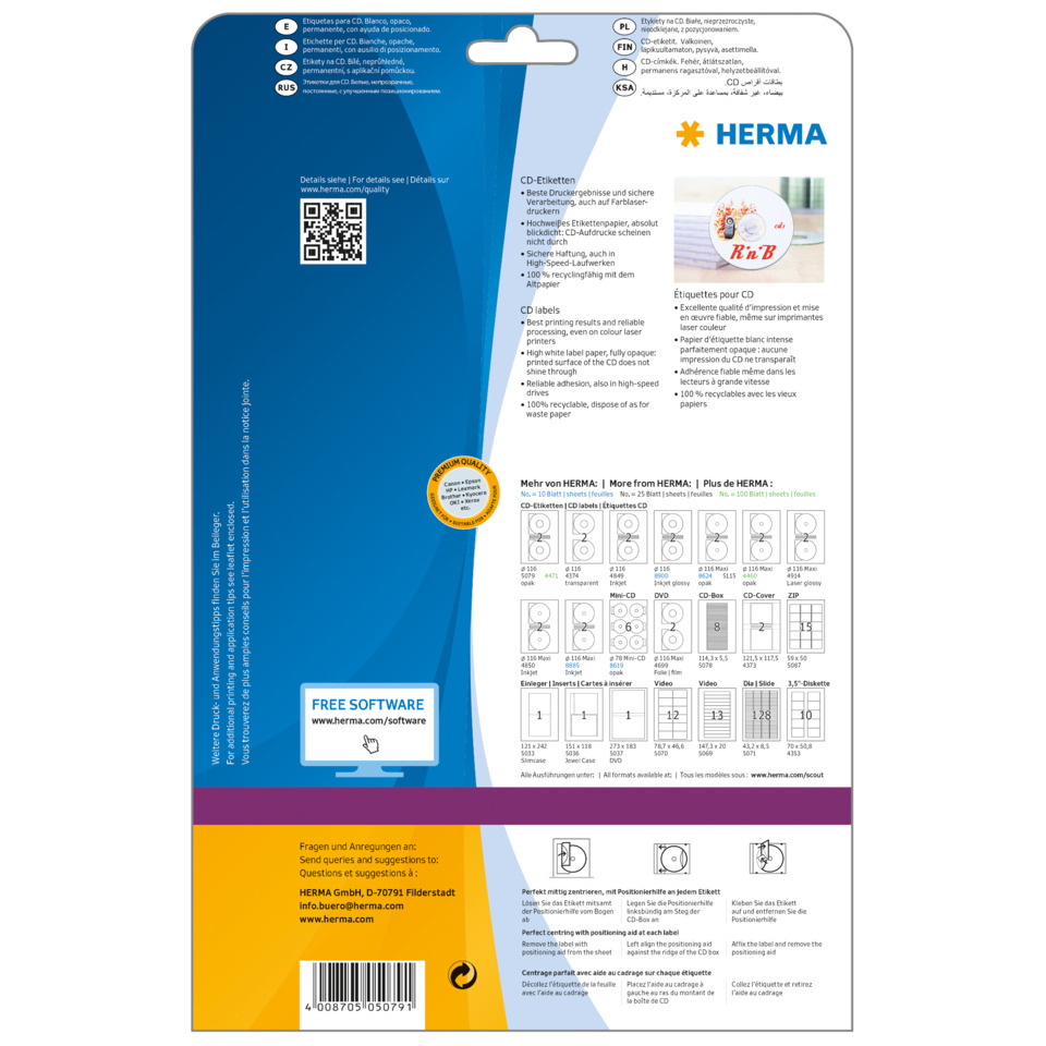 CD-Etiketten, Aufkleberetiketten, Drucketiketten, CD-Hülle, Herma-Branding