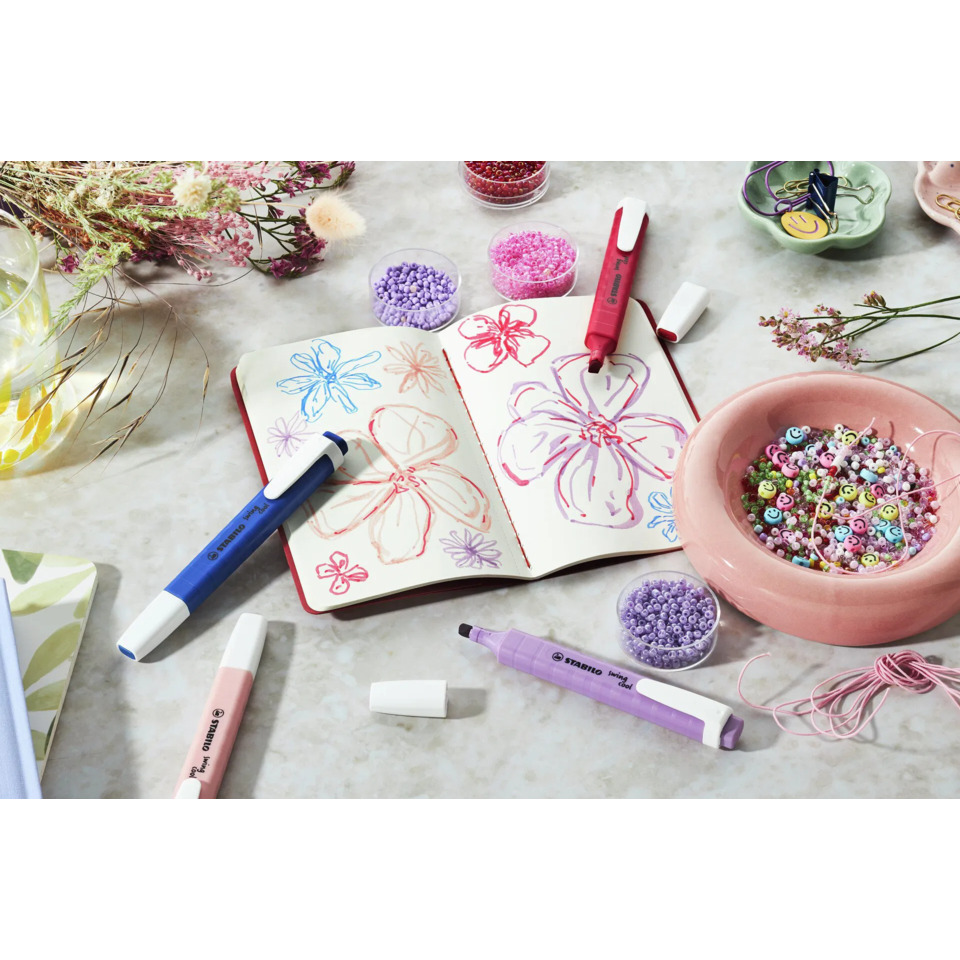 Marker pens, Art supplies, Notebook, Beads, Craft scene