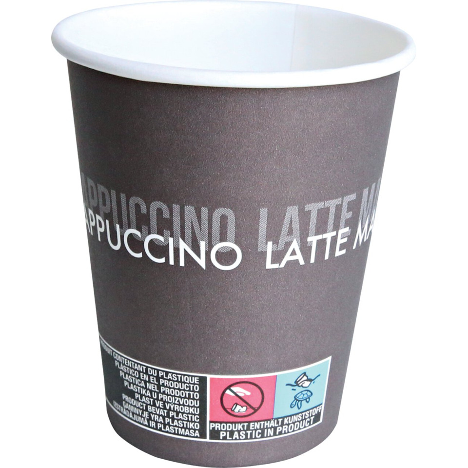 Kaffeebecher, Papierbecher, Late-Macchiato, Kunststoff, Dunkelbraun