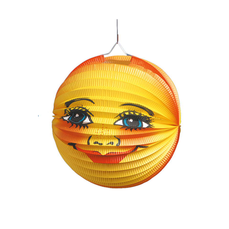 Sonnenmaske?, Papierlaterne, Orangene Gelb, Gesichtsmotiv, Deko-Laterne