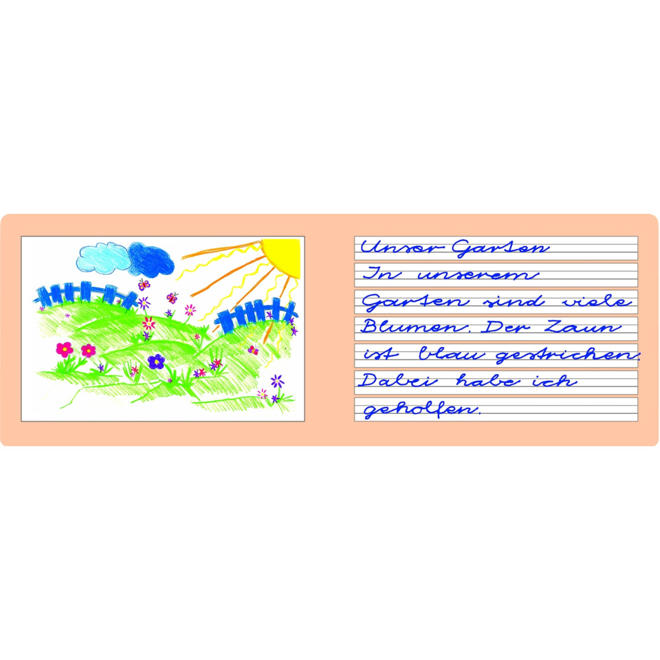 Kinderzeichnung, Garten, Sonne, Blumen, Zäune