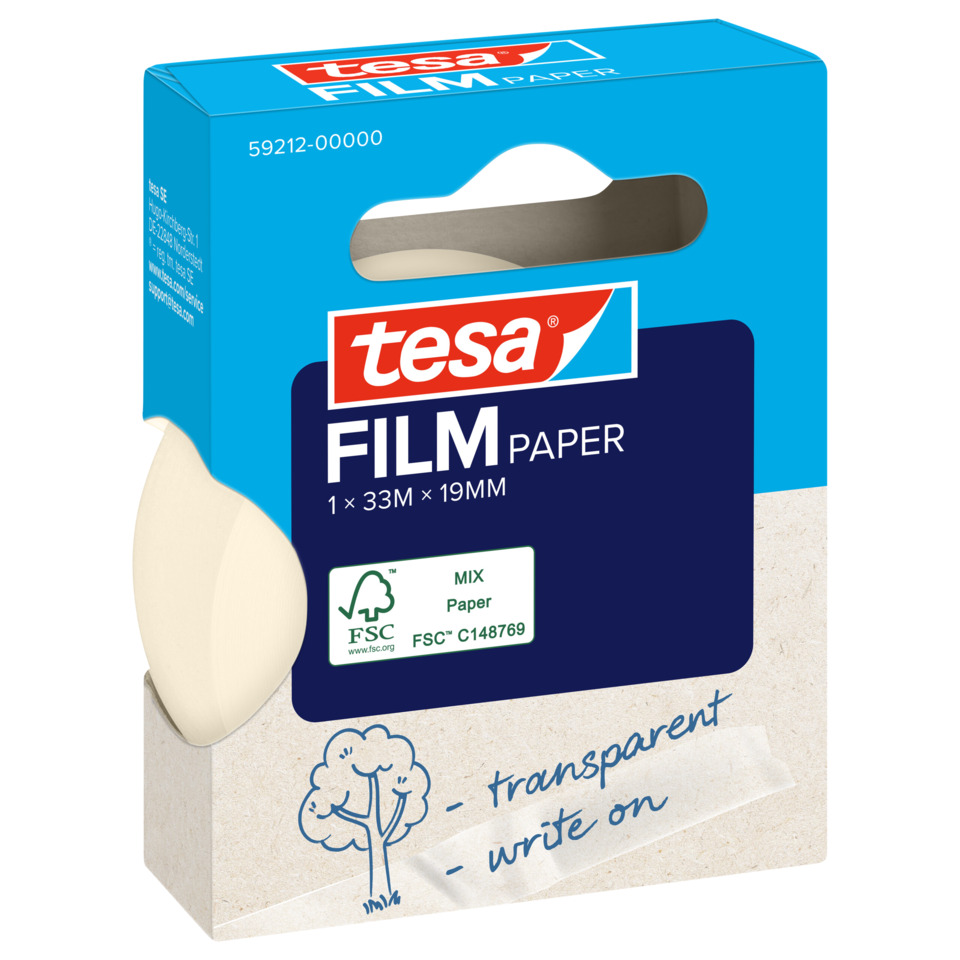 Film-Papier, Transparent, Rollenformat, 33M x 19mm, Tesa