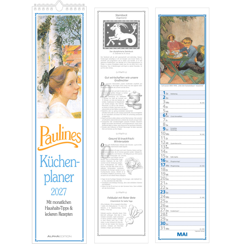 Küchenplaner, Küchenkalender, Monatstafel, Planer 2027, Haushaltstipps