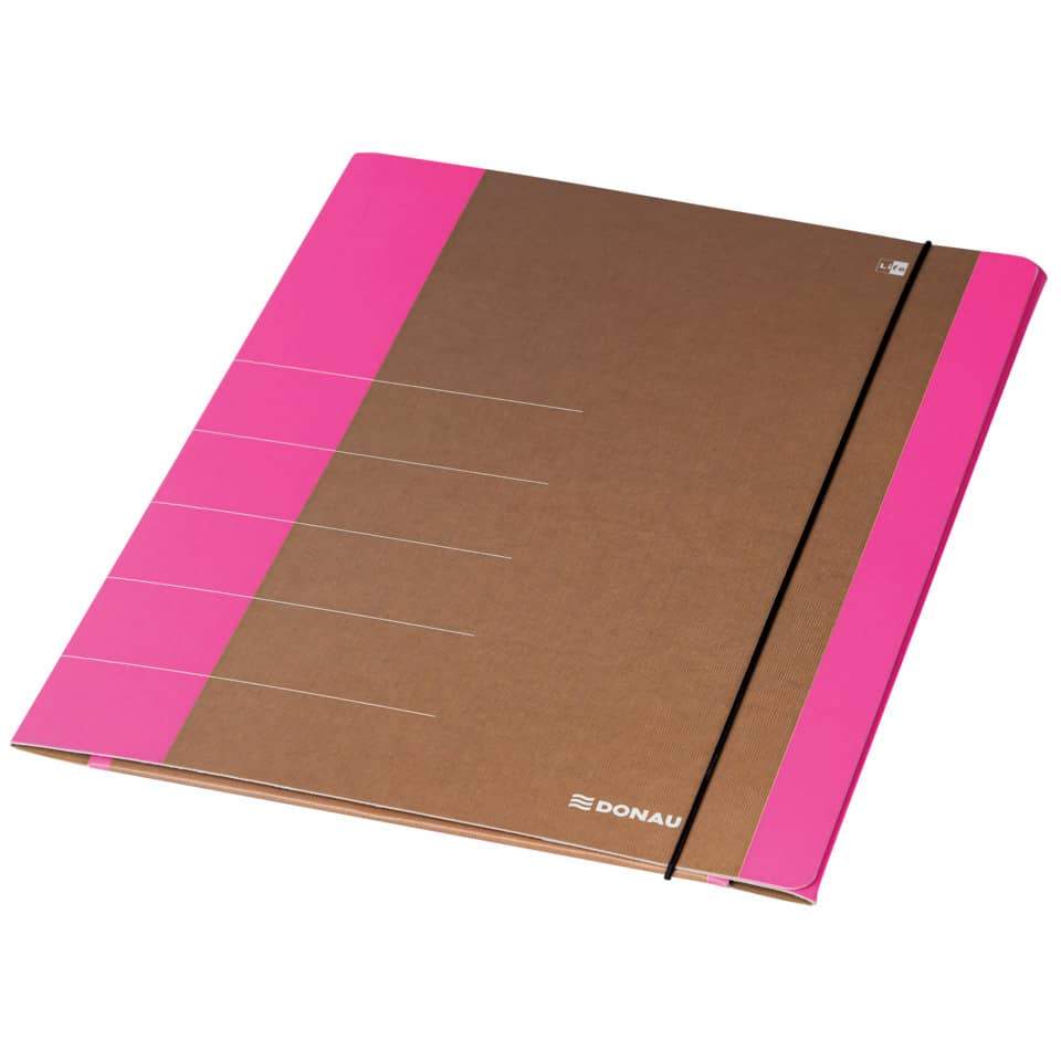 Ordner, A4, Karton, Pink, Elastischer Gummieband