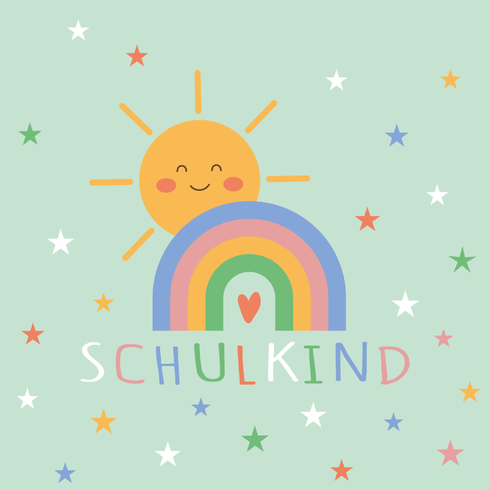 kind, schulkind, regenbogen, sonne, sternchen