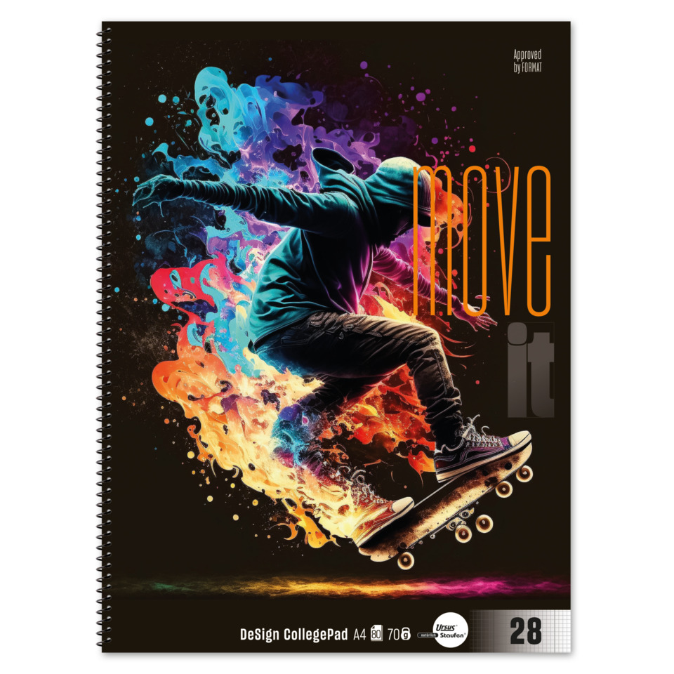 Skateboard, Spray Paint, Kapuzensahl, A4 Heft, bunte Spritzer