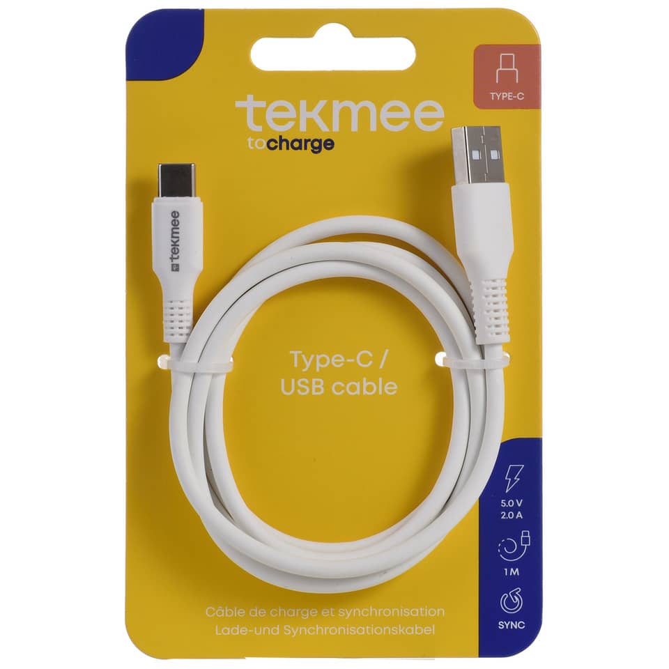 Type-C Kabel, USB-Kabel, Weißes Kabel, Ladekabel, Kabel mit Typ-C