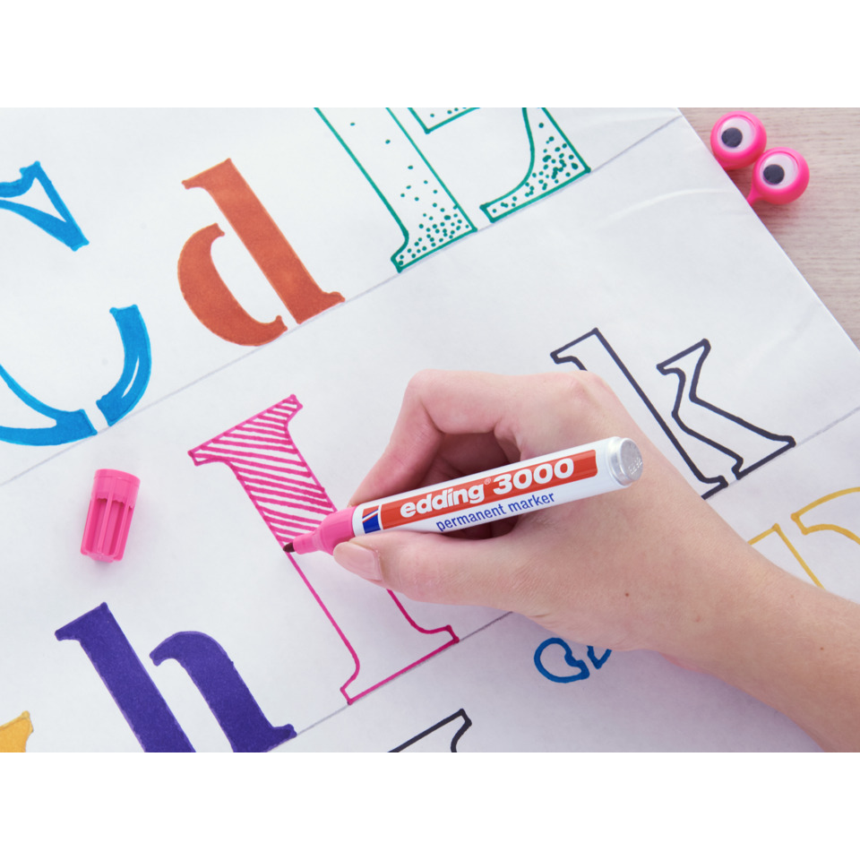 Permanent marker, Edding 3000, Marker, pink marker, colorful letters
