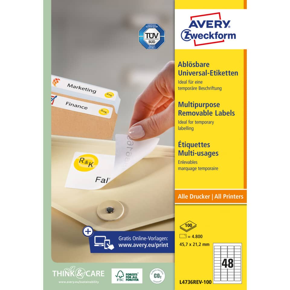 Etiketten, Label, Removable labels, Multifunktionsetiketten, Druckerpapier