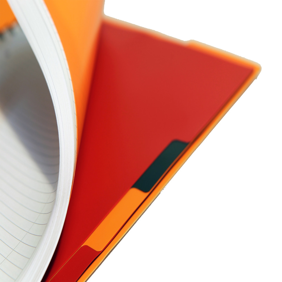 notebook, orange cover, spiral notebook, colored page, paper notebook, orange notebook, spiral binding, plastic cover, ring binder, orange red notebook