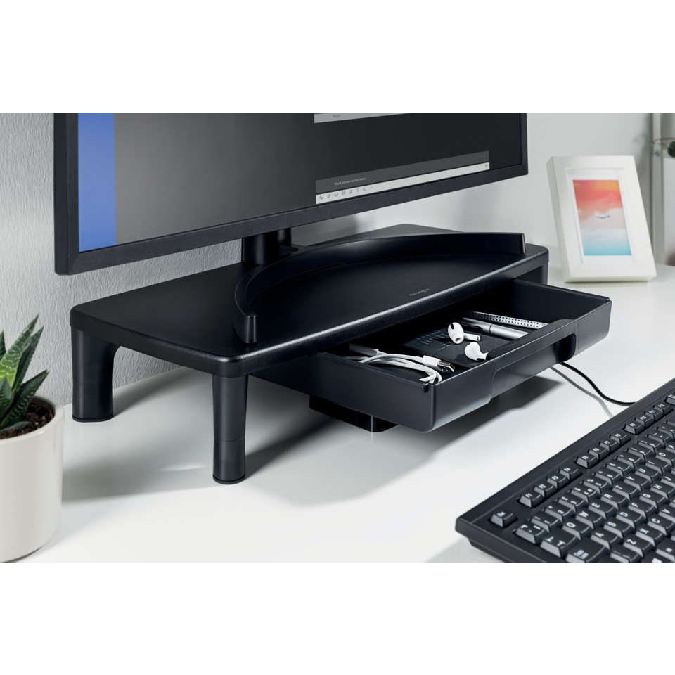 monitorstativ, computer monitor, schublade tray, desktop setup, kopfhörer ohrhörer