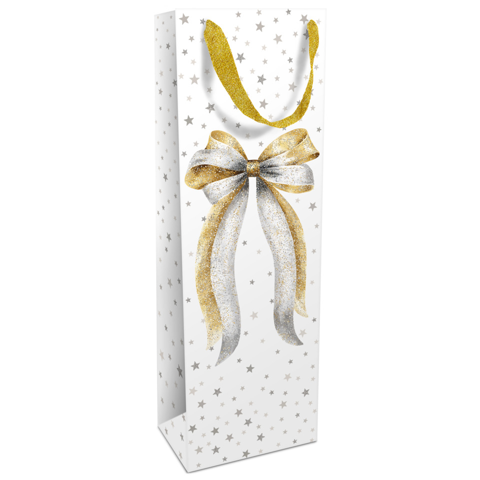 Geschenktüte, Weihnachtsgeschenk, Gold silber, Sternen Muster, Geschenkband