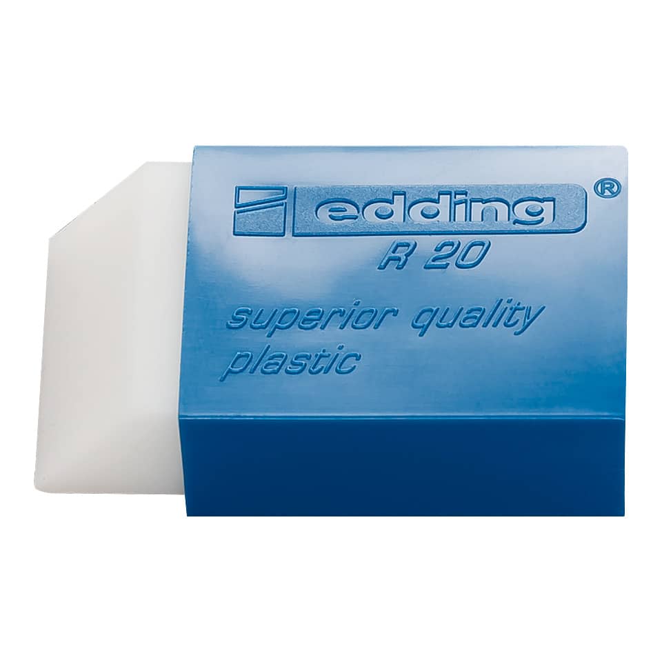 Kunststoff-Radiergummi, blauer Radiergummi, Blockradierer, gestempelter Text, edting R20
