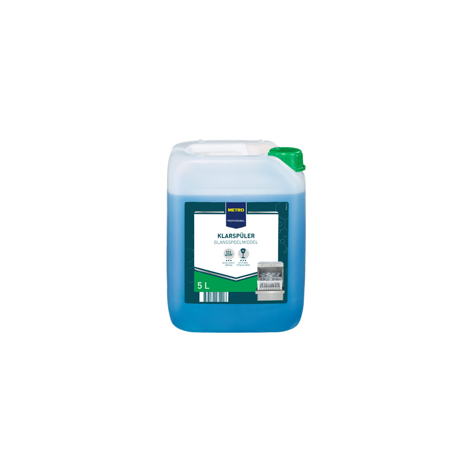 Glänspulver, Klarspüler, Spülmittel, 5 L, Blaue Flüssigkeit