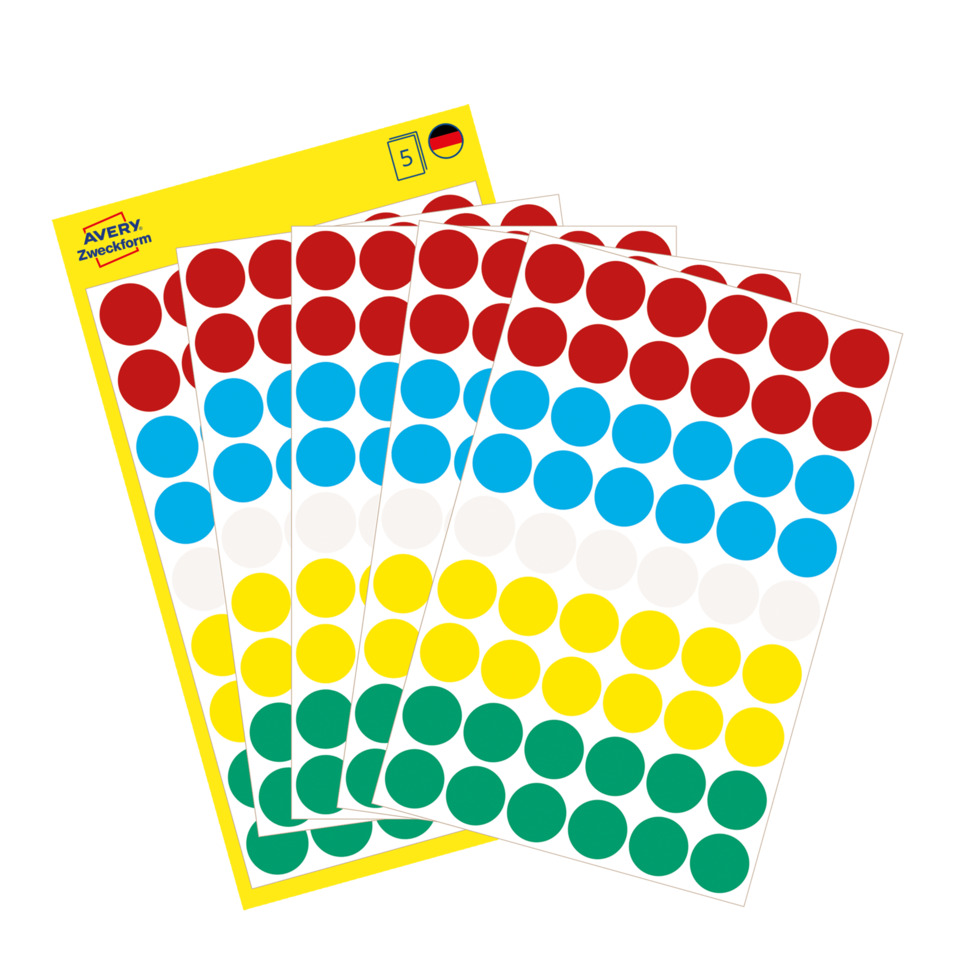 Stickerblatt, Farbpunkte, Gelbes Blatt, Blaue Punkte, Grüne Punkte