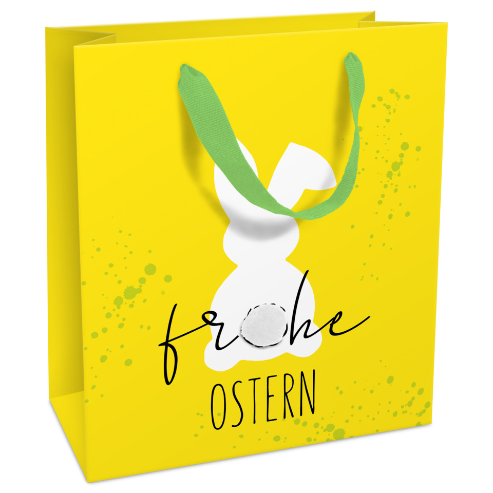 Geschenktüte, gelb, Hase, Ostern, grüner Henkel