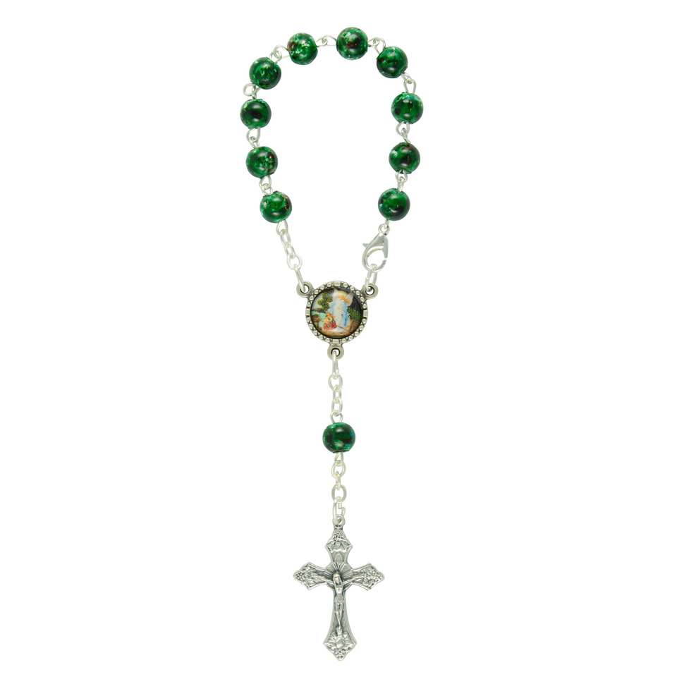 Rosenkranz, grüne Perlen, Kreuzanhänger, Medaillon, Schmuck