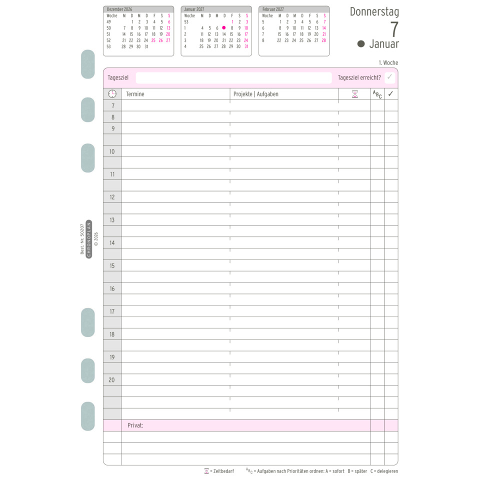 Kalender, Terminplaner, Tagesübersicht, Notizblock, Spaltenlayout